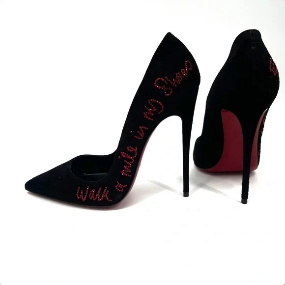 Christian Louboutin Black Stiletto Heels Walk A Mile In My Shoes Collection 38 - Picture 5 of 15